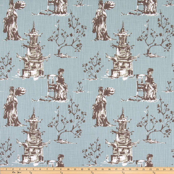 Asian Toile Regal Blue Slub Canvas Fabric By Premier Prints