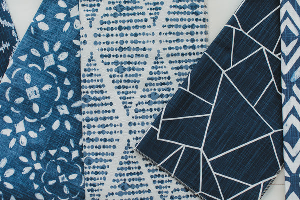 photo of blue modern fabric swatches
