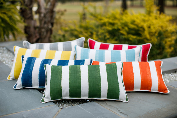picture of all striped fabrics on outdoor pillows 