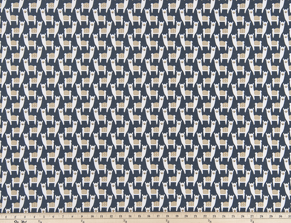 Alpaca Animal Printed on Dark Navy Blue Fabric