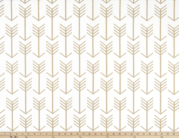 White and Gold Printed Fabric with Repeating Arrow Native Indian Pattern