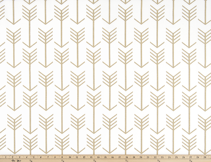White and Gold Printed Fabric with Repeating Arrow Native Indian Pattern