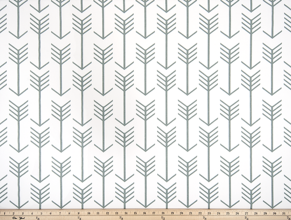 White Printed Fabric with Grey Repeating Arrow Native Indian Pattern
