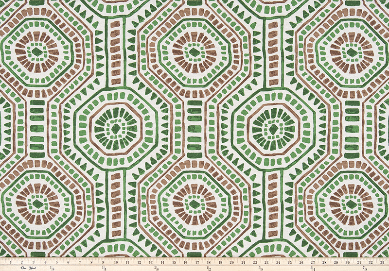 picture of repeating tribal Indian octagon repeating pattern on flax fabric