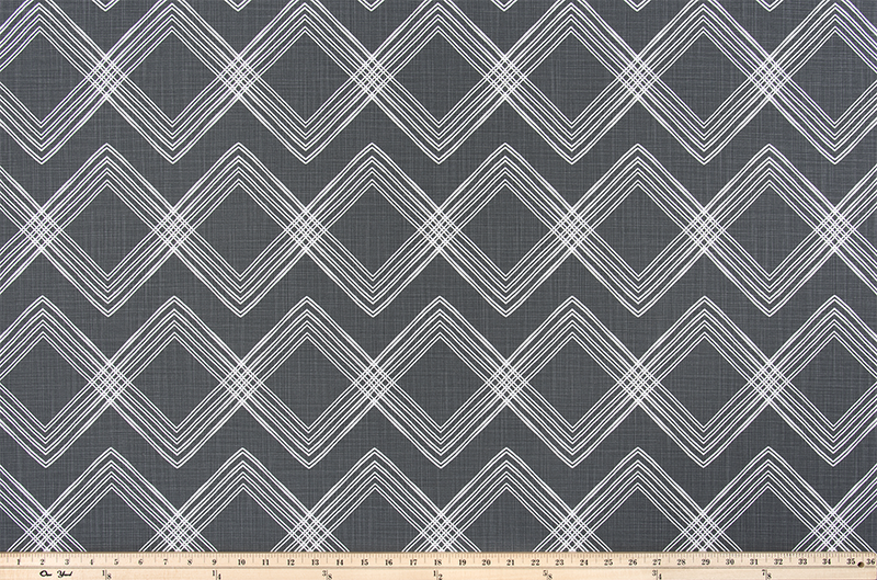 product photo of horizontal repeating diamond pattern printed on modern slub canvas fabric