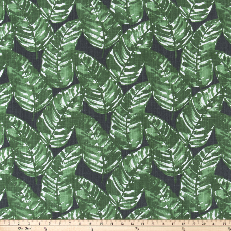 photo of tropical leaves printed on cotton slub fabric