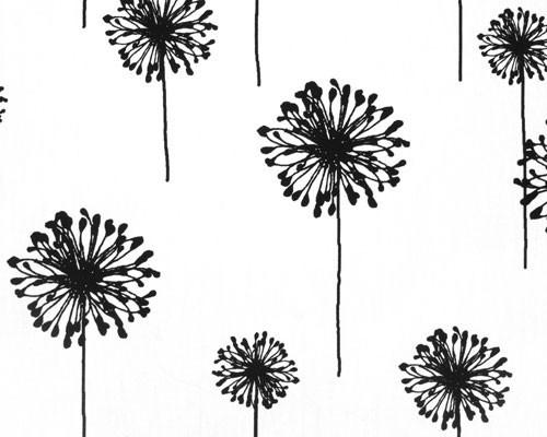 black dandelion flower printed on white fabric