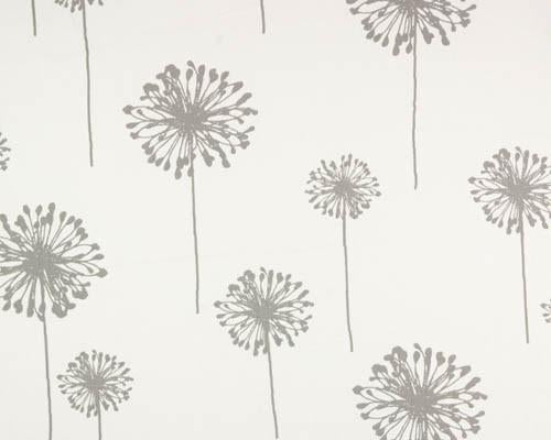 grey dandelion flower printed on white fabric