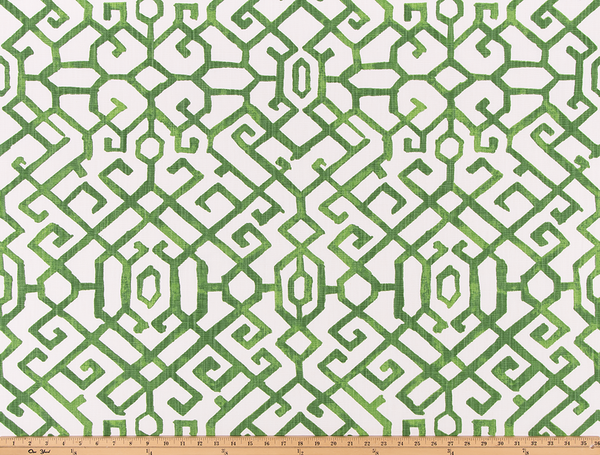 Jing Courtyard Green Slub Linen White Fabric By Premier Prints