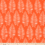 orange outdoor fabric with tropical leaf repeating pattern