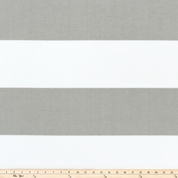 Photo of grey stripes printed on white fabric outdoor fabric beach fabric pool fabric