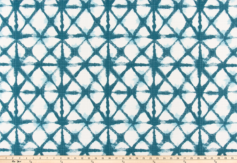 product image of blue teal diamond grid pattern printed on white fabric