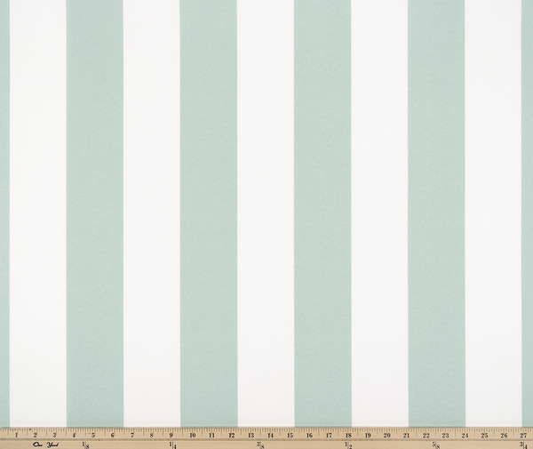 Photo of large blue repeating classic stripe pattern printed on white fabric