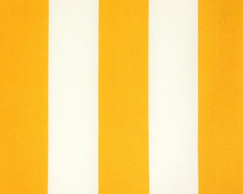 Photo of large yellow repeating classic stripe pattern printed on white fabric