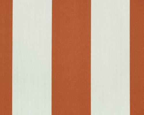 Photo of large orange repeating classic stripe pattern printed on white fabric