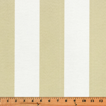 Photo of large beige repeating classic stripe pattern printed on white fabric
