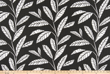 picture of black cotton fabric with leaves and foliage 
