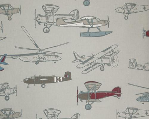A picture of Vintage Airplane Helicopter Flying on a Printed Fabric