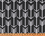 Black Printed Fabric with Repeating Arrow Native Indian Pattern