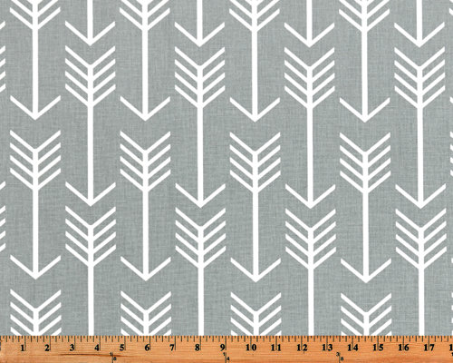 Grey Printed Fabric with Repeating Arrow Native Indian Pattern