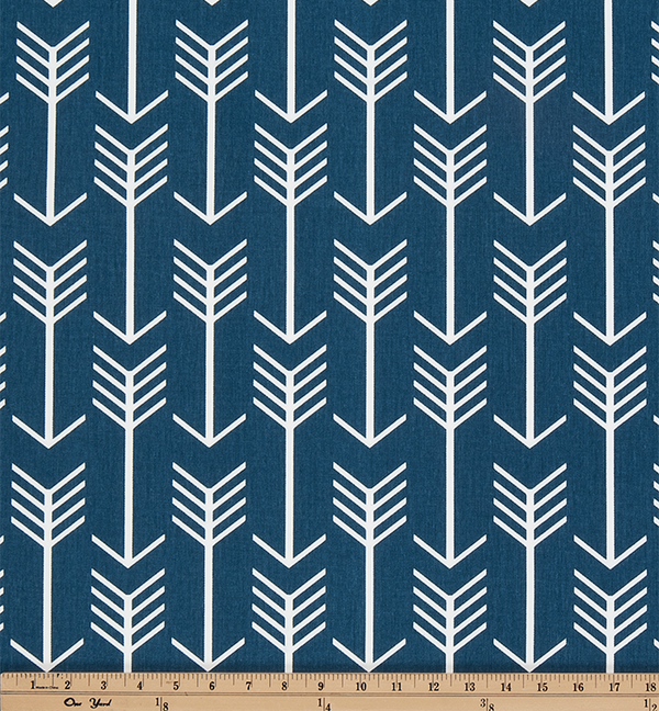 Navy Blue Printed Fabric with Repeating Arrow Native Indian Pattern