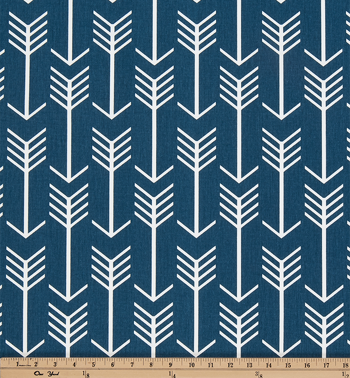 Navy Blue Printed Fabric with Repeating Arrow Native Indian Pattern