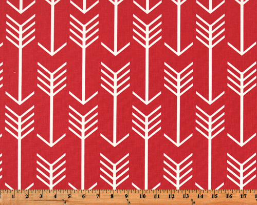 Red Printed Fabric with Repeating Arrow Native Indian Pattern