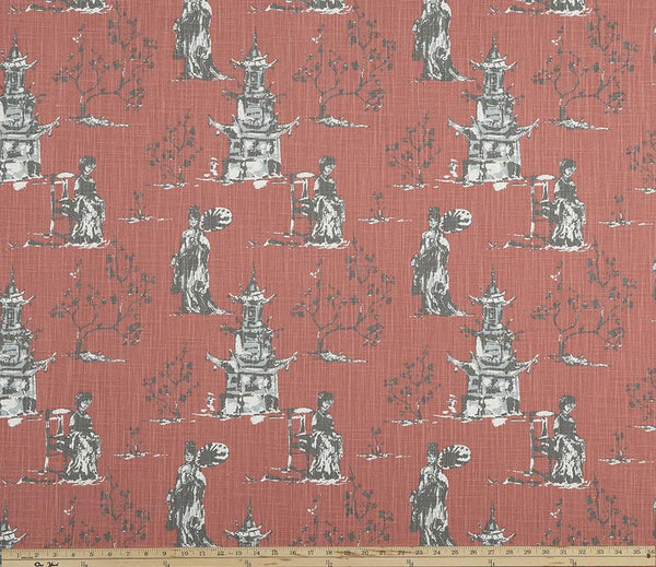 Asian Toile Scarlet Slub Canvas Fabric By Premier Prints