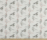 picture of small birds printed on white fabric