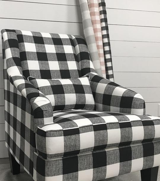 a chair made out of anderson black buffalo plaid check fabric by premier prints