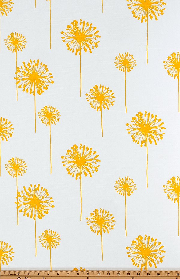 yellow dandelion flower printed on white fabric