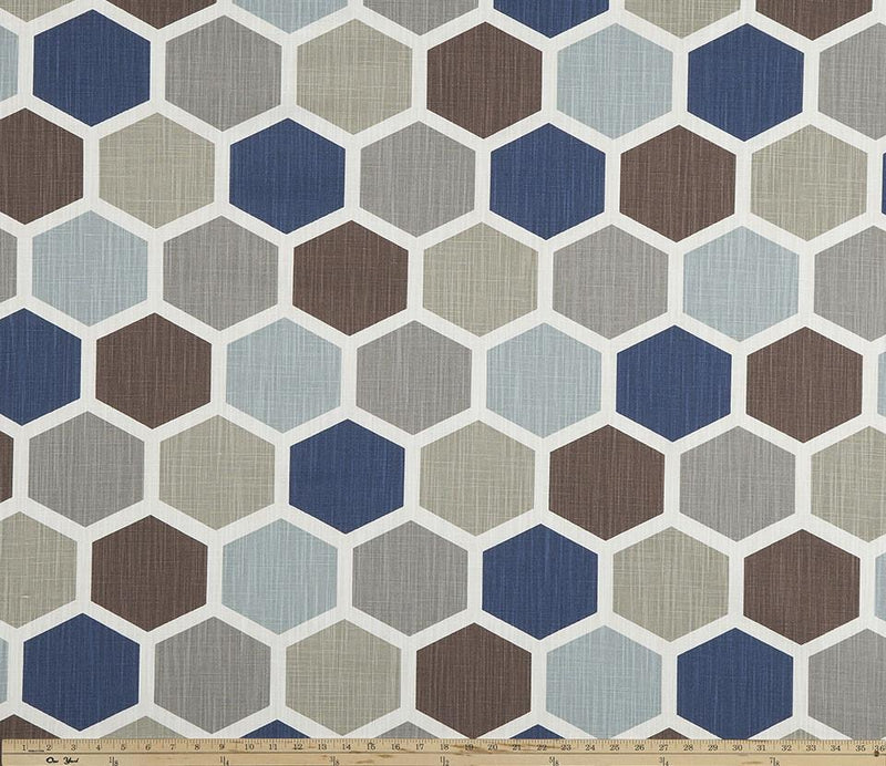 Hexagon Regal Blue Slub Canvas Fabric By Premier Prints