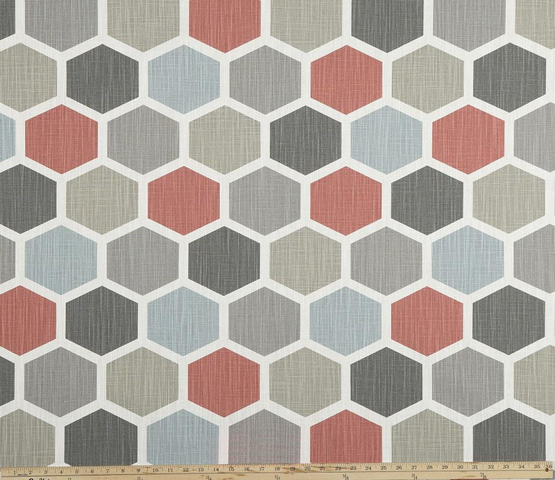 Hexagon Scarlet Slub Canvas Fabric By Premier Prints