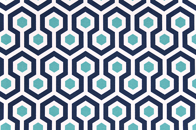 photo of blue honeycomb pattern printed on white fabric