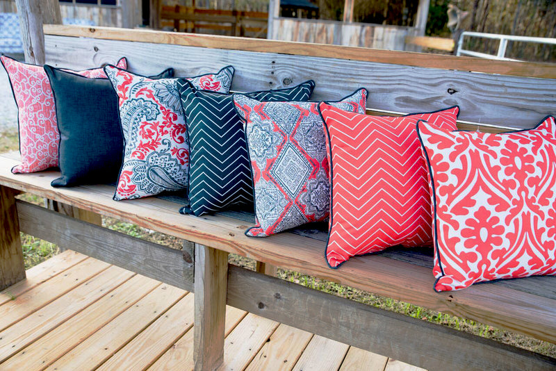picture of coral and blue outdoor fabrics elegant and chevron patterns