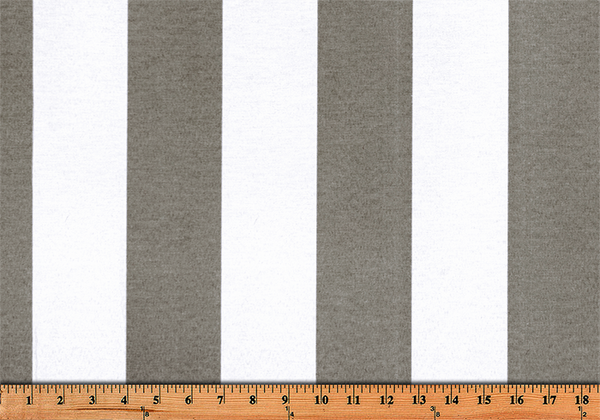 Photo of large grey repeating classic stripe pattern printed on white fabric